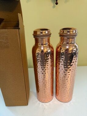 House of Ayureda Hammered Copper Water Bottle Set